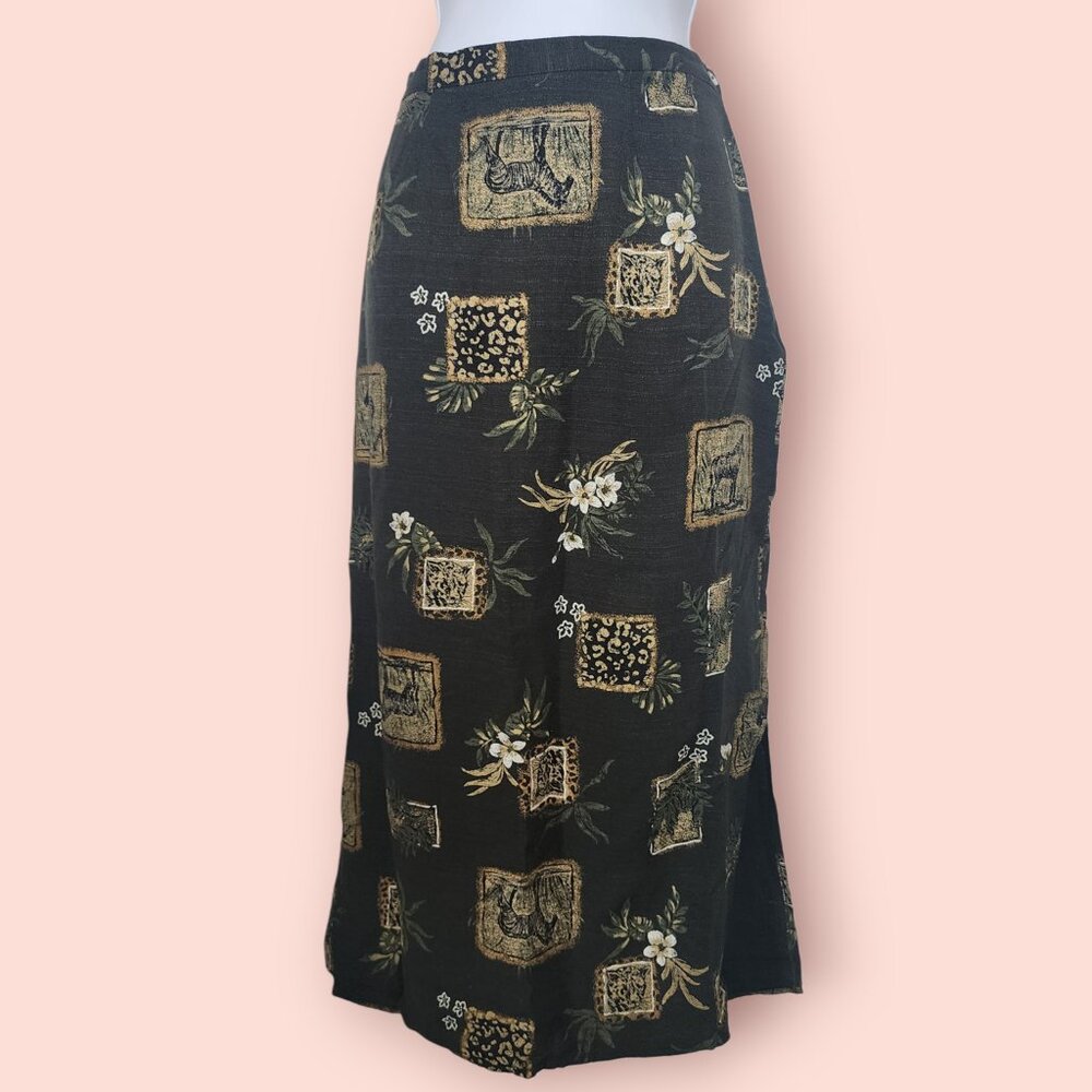 Vintage Notations clothing co. Animal print khaki green midi pencil skirt size M
